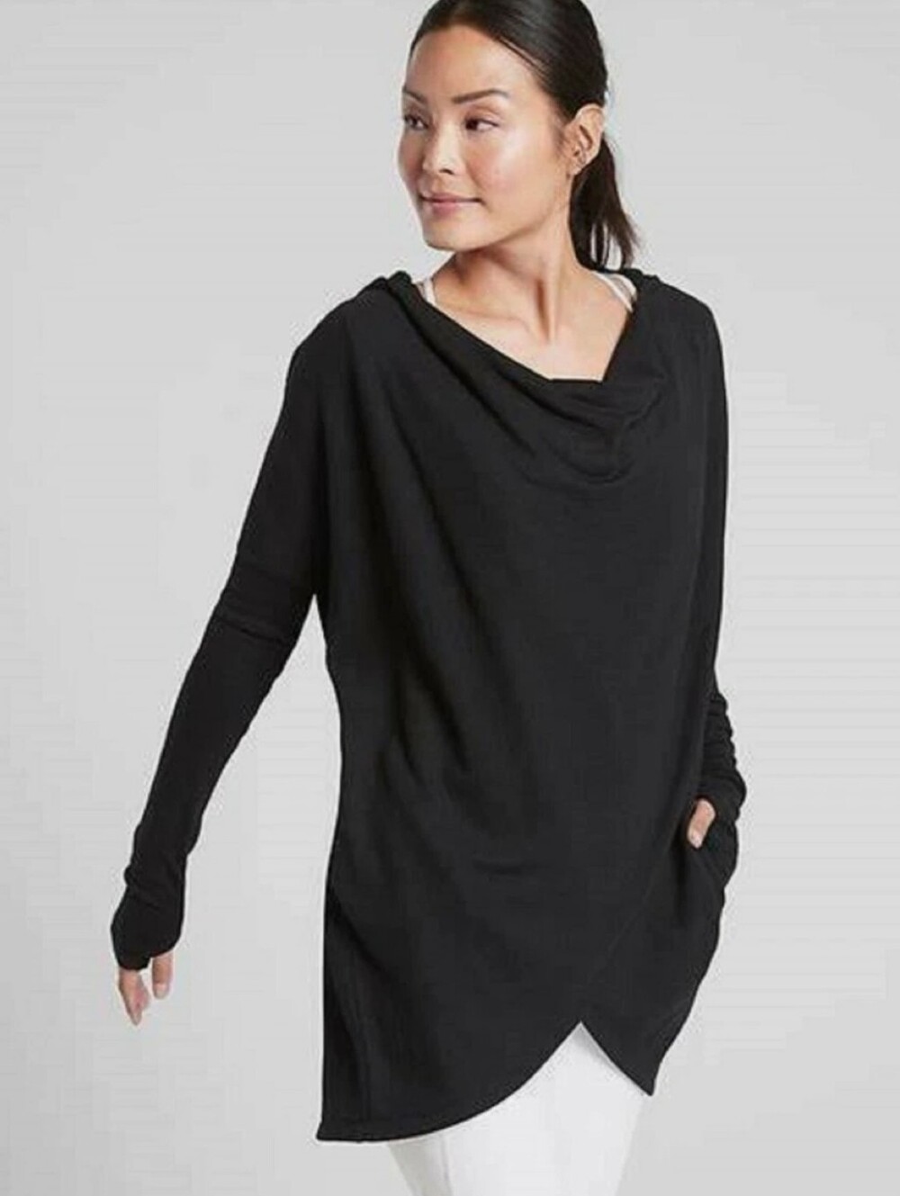 Athleta Women's Black Draped Wrap-Front Hoodie - Size Large